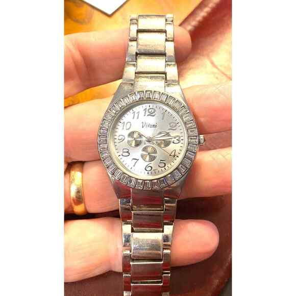 Women's Silver Tone Vivani Watch, Crystal Accented Bezel, Adjustable Band - Picture 1 of 3